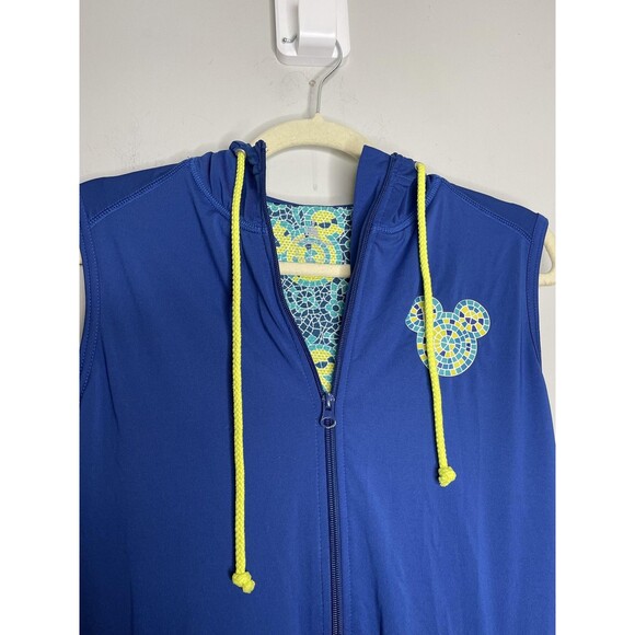 Disney Parks Vest Womens Medium Blue Mickey Hooded Zip Sleeveless Mosaic - Picture 3 of 8
